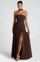 The Aurelian | Butter Yellow Mesh-Spliced Asymmetric Evening Gown