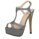 2026 New Women Sandals 14cm Sexy T-Strap Peep Toe Platform Summer Red Wedding Shoes Patent Leather Thin High Heels Big Size 44