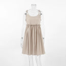 Cotton Linen Suspender Dress Spring and Summer Women's Beach Style Fake Casual Loose Soft Ruffled Edge A-line Suspender Dress