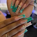 24Pcs Gold French Border False Nails Long Coffin False Nails with Rhinestones Ballerina Full Cover Nail Tips Press on Nails 2030