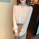 2023时尚雪纺女衬衫新款长袖女装钉珠宽松OL衬衫女性上衣Blusas 25649