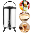 Stainless Steel Double-Layer Container 6L/8L with Faucet Beverage Dispenser Milk Tea Buckets Ideal for Water Milk Tea and Coffee