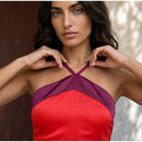  Women Sexy Color Blocking Halter Maxi Dresses Elegant Backless Off shoulder Sleeveless Slim Gowns 2026 New Lady Party Vestidos