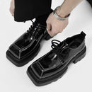 New square head Leather Shoes women Casual Men Formal Dress Thick Bottom Loafers Lace-up Black British Business Work Shoes 44