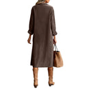 Retro Chic Women Midi Dress Corduroy Fabric Lapel Collar Popular Button Front Loose Fit Long Sleeve Comfy Casual Daily Outfit