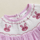Toddler Girls Easter Outfit Bunny Embroidered Striped Short Sleeve Romper Jumpsuit Summer Clothing for Baby Girls