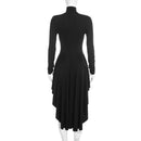 Nsauye Casual Women Pullover Turtleneck Black Elegant Long Sleeve Midi Dress Ruffles Sexy Party Evening Night Club Dress 2026