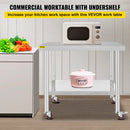 SucceBuy Stainless Steel Kitchen Prep Table With 4 Caster Wheels Backsplash Loads Up to 100KG-300KG for Home Storage Rack Dining