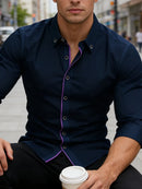 FGKKS New Men Shirts Brand Fashion Quality Smart Business Four Season Long Sleeve Casual Patchwork Elastic Male Dress Shirt