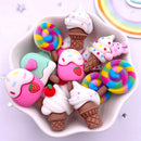 12PCS Resin Colorful Cartoon Rabbit Cherry Cone Ice Cream Lollipop Popsicle Scrapbook Flatback 3D food Figurine DIY Decor Crafts