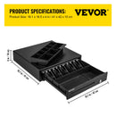 VEVOR 收银箱 16英寸 12V 适用于POS系统 可拆卸硬币盒 附2把钥匙 RJ11/RJ12连接线 收银抽屉