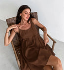 Cotton Linen Suspender Dress Spring and Summer Women's Beach Style Fake Casual Loose Soft Ruffled Edge A-line Suspender Dress