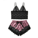 Women Sexy Lace Pajamas Set Silk Satin Sleepwear Summer V-neck Sleeveless Pijama Faux Silk Homewear Red Heart Print Nightwear