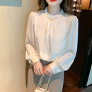 2023时尚雪纺女衬衫新款长袖女装钉珠宽松OL衬衫女性上衣Blusas 25649