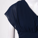Womens Dresses Wedding Party Bridesmaid Elegant V Neck Chiffon Dress Slim High Waist Flutter Sheer Mesh Sleeve Long Dresses