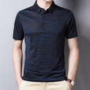 BROWON Fashion Striped Men Tshirt SummerThin Breathable Turn-down Collar Male Tees Short Sleeve Business Work Plus Size Tops