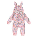 Adorable Toddler Easter  with Cute Bunny Ear Hood and Easter Egg Print - Long Sleeve Baby Romper for Spring Festivities