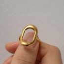 Youthway Metal Cutout Geometric Rectangular 18k Gold Plated Ring Texture Waterproof Jewelry for Women