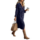 Retro Chic Women Midi Dress Corduroy Fabric Lapel Collar Popular Button Front Loose Fit Long Sleeve Comfy Casual Daily Outfit