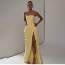 The Aurelian | Butter Yellow Mesh-Spliced Asymmetric Evening Gown