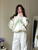 Casual Paneled Contrast Women's Pants Sets Stand Collar Zipper Cropped Jackets Elastic Wide Leg Pant 2026 Autumn Lady Tracksuits