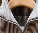 Miyake Pleated Sweatshirt Pit Stripe Zipper Standing Collar Jacket Women 2025 New Casual Pullover Hundred Pleat Skinny Tops