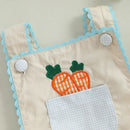 FOCUSNORM 0-18M Lovely Baby Boys Girls Easter Romper Overalls Rabbit Carrot Embroidery Sleeveless Square Neck Jumpsuit