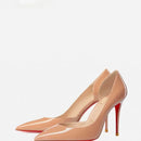 New red toe exposed seam, side empty shallow mouth, sexy professional black patent leather pointed heel high-heeled shoes 33-46