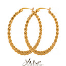 Yhpup 不锈钢麻花金色大圈耳环 防水金属独特个性潮流首饰 西方女性派对款