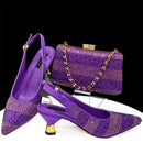 Venus Chan High Heels Shoes for Women Embroidery Rhinestone Italian Design Gold Color Pointed Toe Shoes and Bags Set Fashio