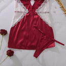 Ellolace Sexy Deep-V Neck Satin Dress Sexy Lingerie Lace Patchwork Split Sissy Night Dress Women Slip Dress Silk Nightwear