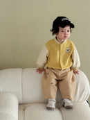 2026 Fall New Toddler Kids Pants Cotton Cartoon Embroidered Harem Pants Baby Boy Casual Striped Denim Baggy Trousers