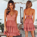 Summer Women Lace Dress Sexy Backless V-neck Beach Dresses 2024 Fashion Sleeveless Spaghetti Strap White Casual Mini Sundress