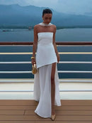 The Aurelian | Butter Yellow Mesh-Spliced Asymmetric Evening Gown
