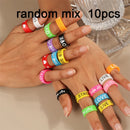 New Korean Colorful Bohemia Small Flower Rings Sets Handmade Beaded Finger Rings For Women Girls Summer Beach Jewelry Gifts