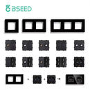 BSEED 欧盟玻璃面板带USB插座CAT5 RJ45 PC电视插座 DIY功能部件 电源插座 自由组合 墙壁安装
