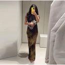 Vintage Floral Printed Midi Dress Women Backless Satin Halter Cutout Bodycon Split Hem Party Dresses 2026 Summer Elegant Gown