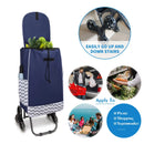 Kono Shopping Trolley Folding Stable 2-in-1 Multi-function Shopping Cart Stair Trolley with 3 Noiseless Wheels