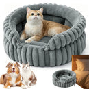 Round Cat Bed with Raised Rim & Removable Cushion, Anti-Slip Soft Plush Pet Bed for Indoor Cats & Small Dogs, Machine Washable Cozy Donut Sleeper for Bedroom & Living Room