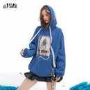 ELFSACK 2025 Winter New Arrivals Y2K Casual Loose Preppy Animal Graphic Letter Graphic Lace Drawstring Solid Hooded Sweatshirt F