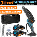 Jemi Tool 6英寸便携式无绳充电式电链锯，带两块电池，木材切割机，园林果园修枝工具