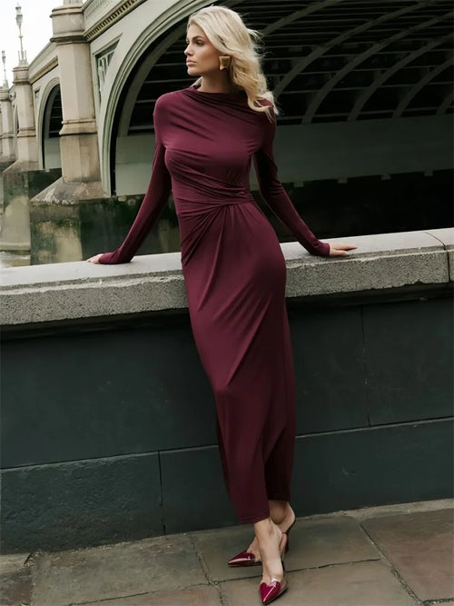 Tossy 时尚秋季褶皱长裙女高腰修身绷带纯色优雅通勤服女士 Y2k 长裙 2024