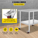 SucceBuy Stainless Steel Kitchen Prep Table With 4 Caster Wheels Backsplash Loads Up to 100KG-300KG for Home Storage Rack Dining