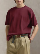 Men's Vintage Burgundy Short Sleeve T-Shirt Trendy Street Style Clothing