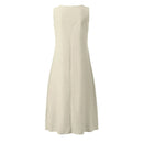 Breathable Summer Women Midi Dress Linen Blend Notch V Neck Dress Button Sleeveless Loose Fit Dresses Comfy Casual Beach Outfit