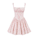 Boho Inspired floral print mini dress for women pintuck details sexy summer dress straps cute hot girl party dresses holiday