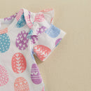 Toddler Girls Floral Print Romper and Ruffle Sleeve Dress Set with Bunny Ear Headband Summer Outfit for Easter