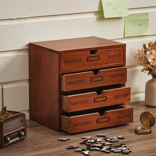 Voltsify Rustic 4-Drawer Wooden Organizer Box Jewelry, Small Accessories, Office Supplies Storage Organizer