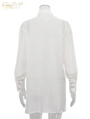 Clacive Fashion Loose White Women Blouse 2025 Casual Lapel Long Sleeve Shirt Elegant Classic Tie See Through Top Female Clothing
