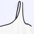 Women Midi Dress Female Casual Suspender Dress Color Contrasting Edge 2025 Summer Ladies Slim Square Collar Elegant Long Dresses